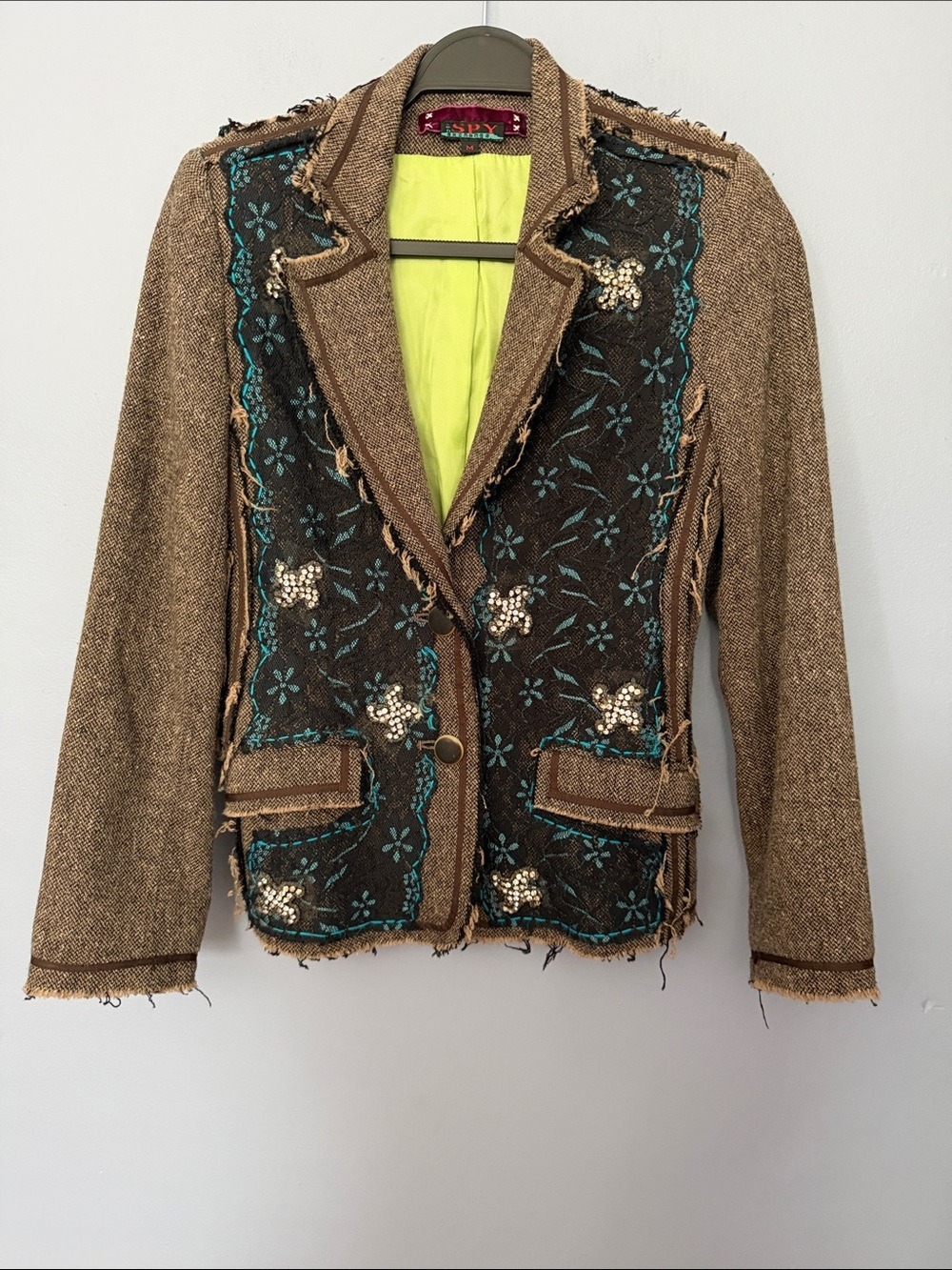 Spy Zone Exchange Embellished Tweed Blazer Boho Grunge M